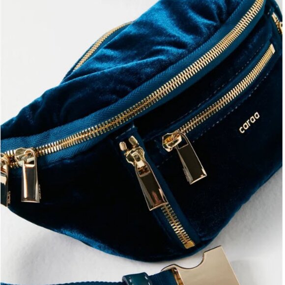 FP Movement by Free People Handbags - NWT FREE PEOPLE Caraa STUNNIG Summer SMALL Velvet Sling Bag - MIDNIGHT Blue